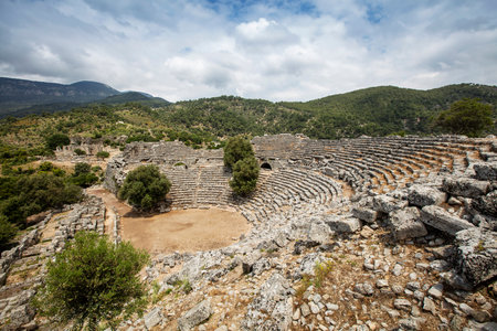 Turkey touristic area Dalyan Ortaca, Kaunos rock tombs in Dalyan, ancient city of Kaunos, Dalyan valley, Turkey. Caunos (Latin: Caunus) was a city in ancient Caria and Anatolia.の写真素材