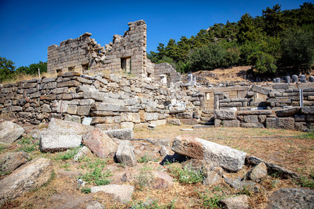 Labranda archaeological site, the Temple of Zeus Labraundeus, Mugla Province, Turkey.の写真素材