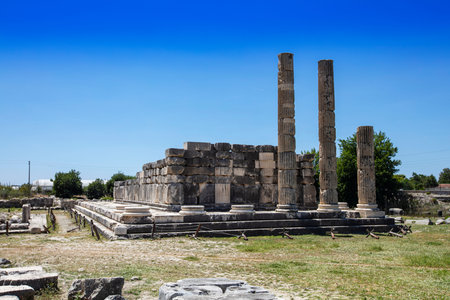 Columns of Leto Temple in Letoon ancient city. Letoon was the religious center of Xanthos and the Lycian League.の写真素材