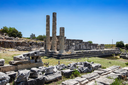 Columns of Leto Temple in Letoon ancient city. Letoon was the religious center of Xanthos and the Lycian League.の写真素材
