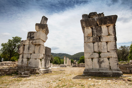 Scenic views from Stratonikeia, which hosted many civilizations from antiquity to modern times, is one of the significant archaeological sites in Asia Minor and has unique characteristics in Turkey.の写真素材