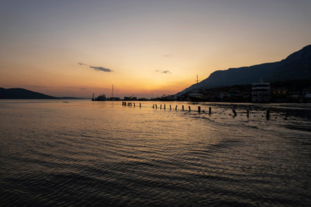 (BirAkyaka District in Ula, Mugla, Turkey. Aerial view of Akyaka. Akyaka is situated at the Gulf of Gokova. Beautiful beach and coast view. very worth it)の写真素材