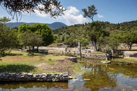Turkey touristic area Dalyan Ortaca, Kaunos rock tombs in Dalyan, ancient city of Kaunos, Dalyan valley, Turkey. Caunos (Latin: Caunus) was a city in ancient Caria and Anatolia.の写真素材