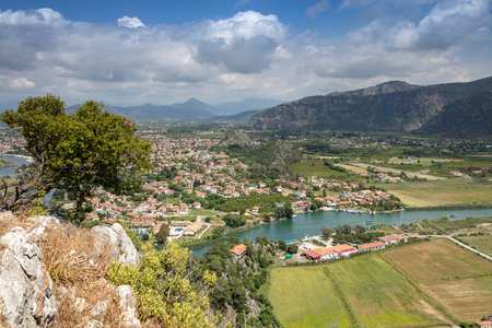 Turkey touristic area Dalyan Ortaca, Kaunos rock tombs in Dalyan, ancient city of Kaunos, Dalyan valley, Turkey. Caunos (Latin: Caunus) was a city in ancient Caria and Anatolia.の写真素材
