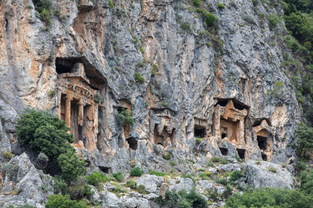 Turkey touristic area Dalyan Ortaca, Kaunos rock tombs in Dalyan, ancient city of Kaunos, Dalyan valley, Turkey. Caunos (Latin: Caunus) was a city in ancient Caria and Anatolia.の写真素材