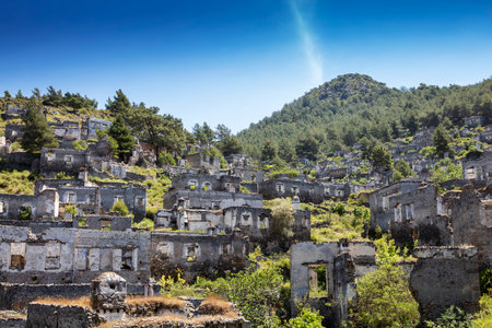 Abandoned Village Kayakoy Ghost Town in Fethiye, Turkeyの写真素材