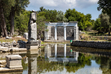 Turkey touristic area Dalyan Ortaca, Kaunos rock tombs in Dalyan, ancient city of Kaunos, Dalyan valley, Turkey. Caunos (Latin: Caunus) was a city in ancient Caria and Anatolia.の写真素材
