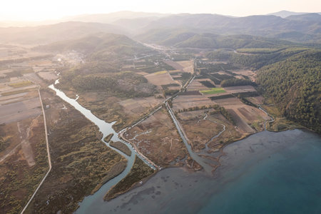 (Akyaka District in Ula, Mugla, Turkey. Aerial view of Akyaka. Akyaka is situated at the Gulf of Gokova. Beautiful beach and coast view. very worth it)の写真素材