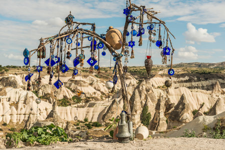 View of Uchisar Castle valley, Ancient town Anatolia amazing landscape, Travel of Turkey Goreme Cappadocia Turkiye, popular tourist destination world heritage unesco.の写真素材