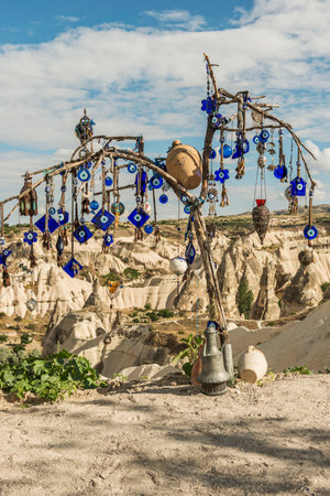 View of Uchisar Castle valley, Ancient town Anatolia amazing landscape, Travel of Turkey Goreme Cappadocia Turkiye, popular tourist destination world heritage unesco.の写真素材