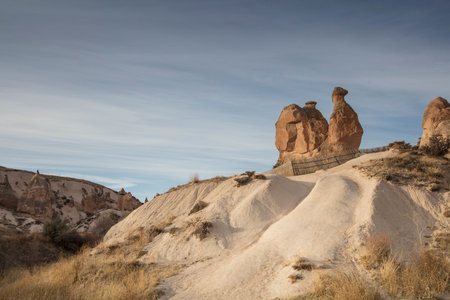 Views from around the Swords Valley in GÃ¶reme, one of the best tourist attractions in Cappadocia. Fairy chimneys and volcanic rocks.の写真素材