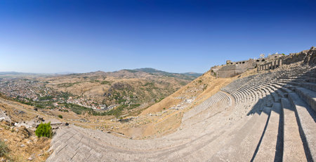 Pergamon Ancient City drone view in Bergama Town of Turkeyの写真素材