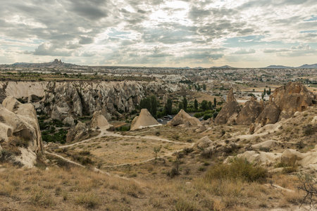 View of Uchisar Castle valley, Ancient town Anatolia amazing landscape, Travel of Turkey Goreme Cappadocia Turkiye, popular tourist destination world heritage unesco.の写真素材