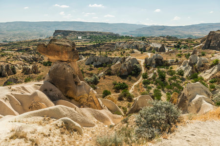 View of Uchisar Castle valley, Ancient town Anatolia amazing landscape, Travel of Turkey Goreme Cappadocia Turkiye, popular tourist destination world heritage unesco.の写真素材
