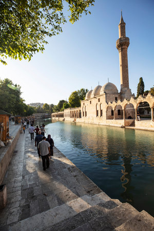 Balikligol (The Fish Lake) in Sanliurfa, Turkey. Panorama of the Pool of Abraham or Pool of Sacred...