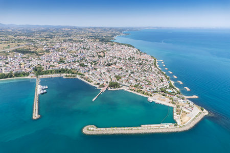 Gerzre is a charming town in the Black Sea. Aerial Gerze landscape shot. Gerze, Sinの写真素材