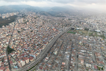 Aerial city center at night. Samsun, Turkeyの写真素材