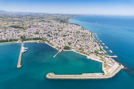 Gerzre is a charming town in the Black Sea. Aerial Gerze landscape shot. Gerze, Sinの写真素材