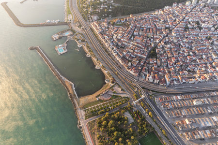 Aerial city center and port at night. Samsun, Turkeyの写真素材