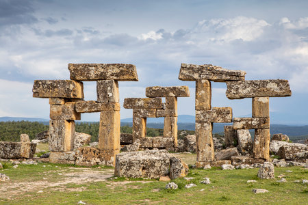 Blaundus ruins in Ulubey district of UÅak. Ancient city ruins of the Roman Empire. Historical ruins at sunset. The ancient city was in the Roman province of Lydia. Usak, Turkey.の写真素材