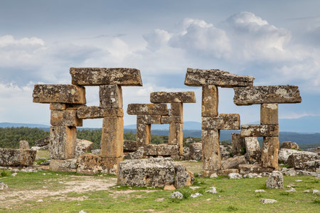 Blaundus ruins in Ulubey district of UÅak. Ancient city ruins of the Roman Empire. Historical ruins at sunset. The ancient city was in the Roman province of Lydia. Usak, Turkey.の写真素材