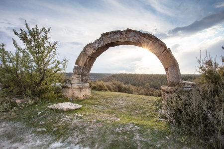Blaundus ruins in Ulubey district of UÅak. Ancient city ruins of the Roman Empire. Historical ruins at sunset. The ancient city was in the Roman province of Lydia. Usak, Turkey.の写真素材