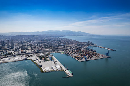 New skycrapers district of Izmir City view from Bayrakli Hill. Izmir is the third biggest city of Turkey.の写真素材