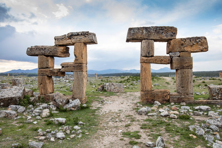 Blaundus ruins in Ulubey district of UÅak. Ancient city ruins of the Roman Empire. Historical ruins at sunset. The ancient city was in the Roman province of Lydia. Usak, Turkey.の写真素材
