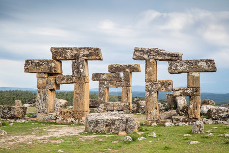 Blaundus ruins in Ulubey district of UÅak. Ancient city ruins of the Roman Empire. Historical ruins at sunset. The ancient city was in the Roman province of Lydia. Usak, Turkey.の写真素材