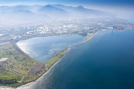 Aerial view of the city and forest.の写真素材