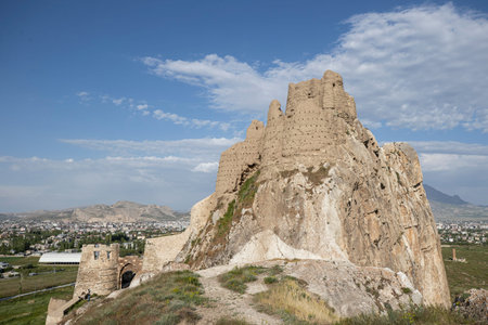 Ancient Van Castle in Turkey, also known as Tushba Castle (Van Castle) with the background of...