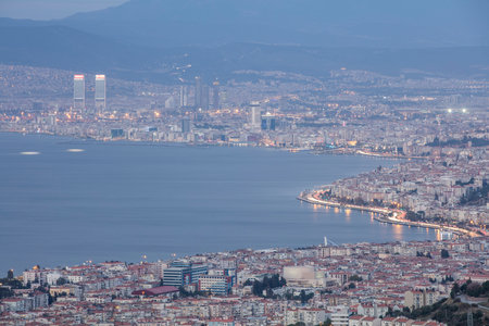 Beautiful Izmir Gulf view from Balcova town. Long exposure photo at night.の写真素材
