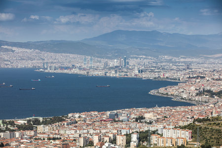 Beautiful Izmir Gulf view from Balcova town. Long exposure photo at night.の写真素材