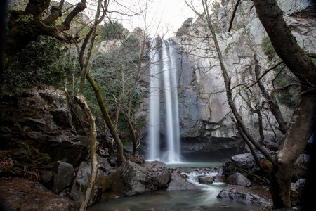 Izmir Aliaga Turkmen Waterfall. Small waterfall. TÃ¼rkiye.の写真素材