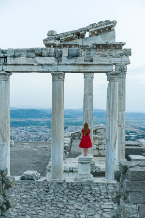 Pergamon Ancient City drone view in Bergama Town of Turkeyの写真素材