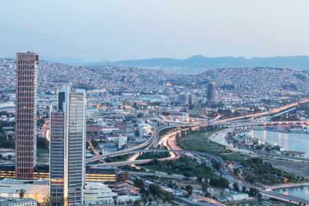 New skyscrapers district of Izmir City view from Bayrakli Hill. Izmir is the third biggest city of Turkey.の写真素材