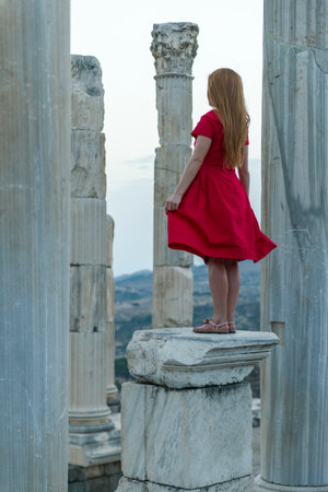 Pergamon Ancient City drone view in Bergama Town of Turkeyの写真素材
