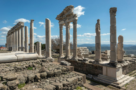 Pergamon Ancient City drone view in Bergama Town of Turkey