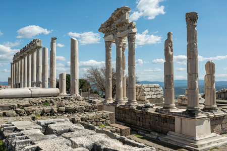 Pergamon Ancient City drone view in Bergama Town of Turkey