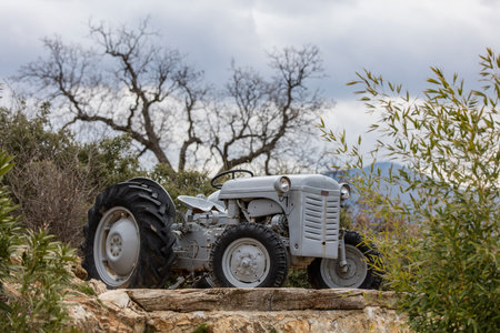 Old tractor in the countryside. Travel backgroundの写真素材