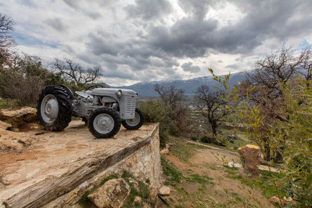 Tractor in the mountains of the Sierra de Grazalema, Spainの写真素材