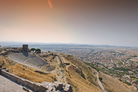 Pergamon Ancient City drone view in Bergama Town of Turkeyの写真素材