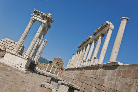 Pergamon Ancient City drone view in Bergama Town of Turkey