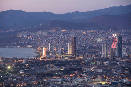 New skyscrapers district of Izmir City view from Bayrakli Hill. Izmir is the third biggest city of Turkey.の写真素材