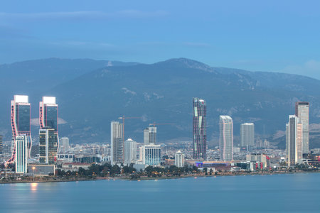 New skyscrapers district of Izmir City view from Bayrakli Hill. Izmir is the third biggest city of Turkey.の写真素材
