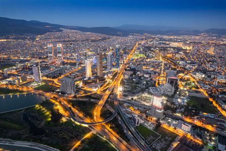 New skycrapers district of Izmir City view from Bayrakli Hill. Izmir is the third biggest city of Turkey.の写真素材