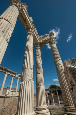 Pergamon Ancient City drone view in Bergama Town of Turkeyの写真素材