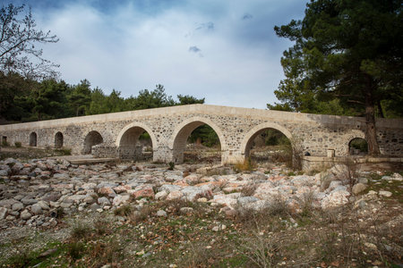 The old Roman bridge, near cicekli village, Turkeyの写真素材