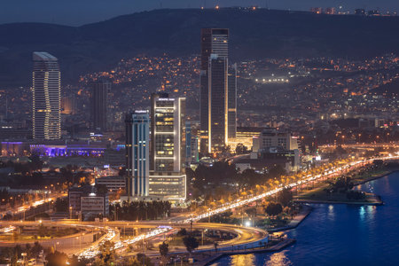 New skyscrapers district of Izmir City view from Bayrakli Hill. Izmir is the third biggest city of Turkey.の写真素材