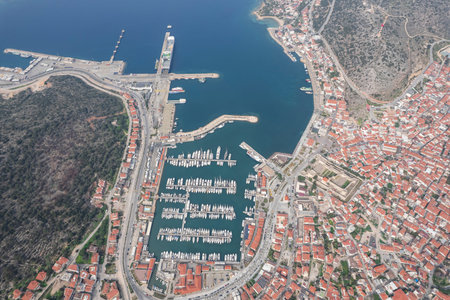 View of Cesme Marina, from Cesme Castle. Cesme is a coastal town and the administrative center of...